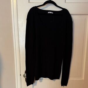 Zara NWOT Black Lightweight Ribbed Long Sleeve Fitted Top Size Large